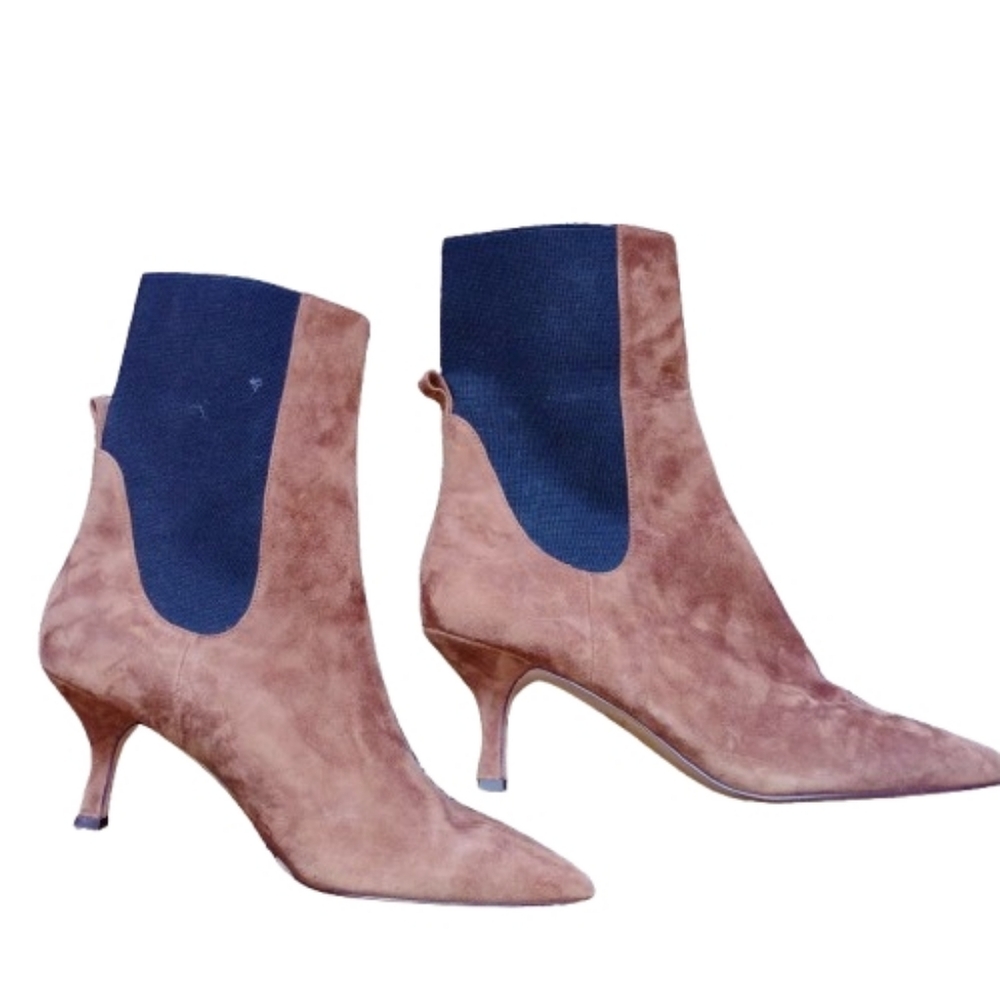 Ann Taylor Brown Suede Ankle Booties – 8.5M, Pointed Toe, Like New, Holiday Chic